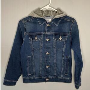 Old Navy Long Sleeve Button-Front Hooded Jean Trucker Jacket Blue Unisex L/10-12